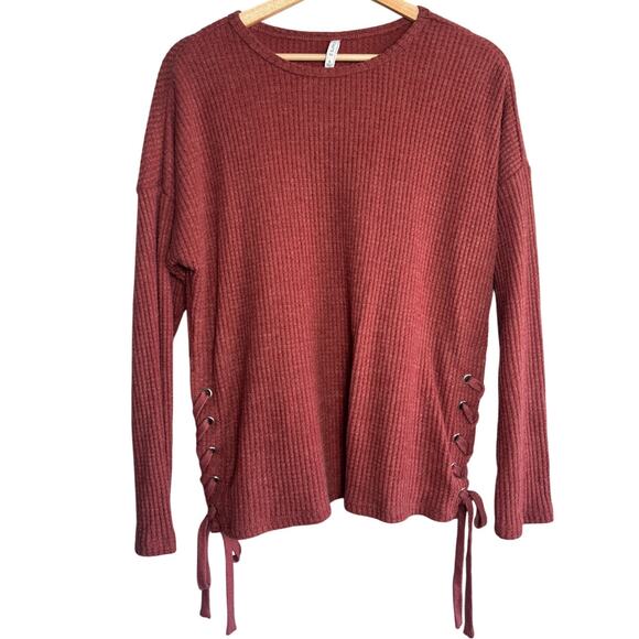 Z Supply Anthropologie Rust Red Ribbed Lace-Up Side Sweater | Size Small - Picture 1 of 5